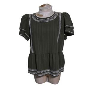 Loft flutter‎ sleeve peplum top in dark olive green Size Medium